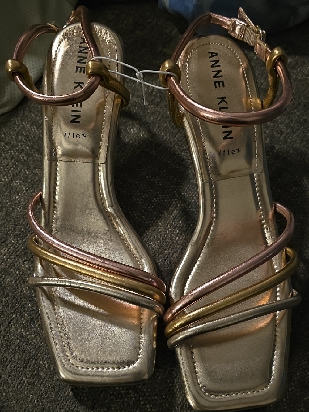 Anne Klein Rose Gold and Gold Metallic Multi-Strap Heels